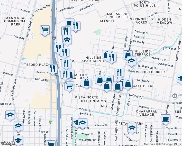 map of restaurants, bars, coffee shops, grocery stores, and more near 9C Rata in Laredo