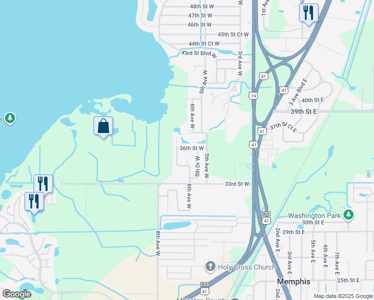 map of restaurants, bars, coffee shops, grocery stores, and more near 531 36th Street West in Palmetto