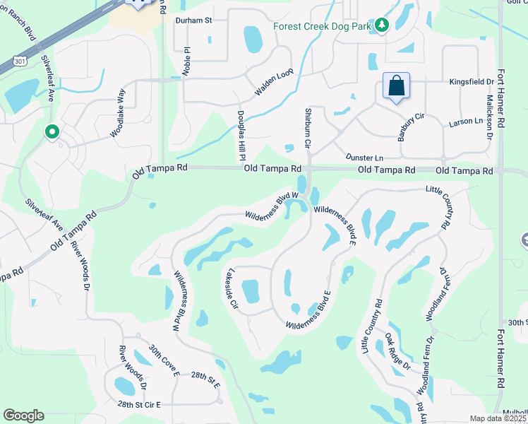 map of restaurants, bars, coffee shops, grocery stores, and more near 3649 Wilderness Boulevard West in Parrish