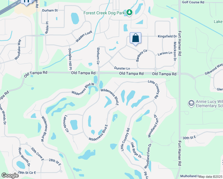 map of restaurants, bars, coffee shops, grocery stores, and more near 2913 Wilderness Boulevard East in Parrish