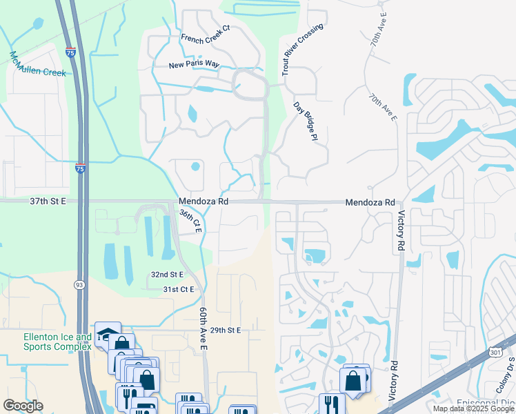 map of restaurants, bars, coffee shops, grocery stores, and more near 6330 36th Court East in Ellenton