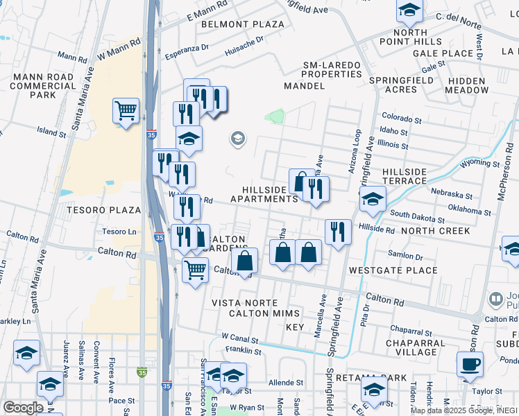 map of restaurants, bars, coffee shops, grocery stores, and more near 5300 Gallagher Avenue in Laredo