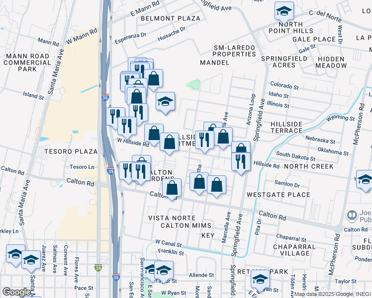 map of restaurants, bars, coffee shops, grocery stores, and more near 5300 Gallagher Avenue in Laredo