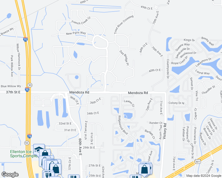 map of restaurants, bars, coffee shops, grocery stores, and more near 6408 Coral Creek Court in Ellenton