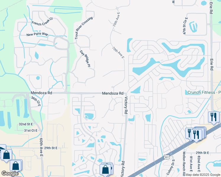 map of restaurants, bars, coffee shops, grocery stores, and more near 3709 70th Avenue East in Ellenton