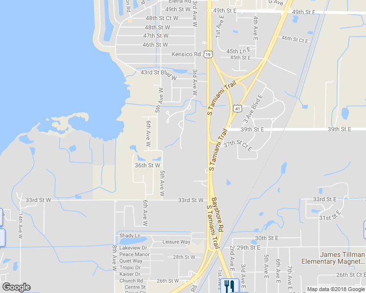 map of restaurants, bars, coffee shops, grocery stores, and more near 3708 3rd Avenue West in Palmetto
