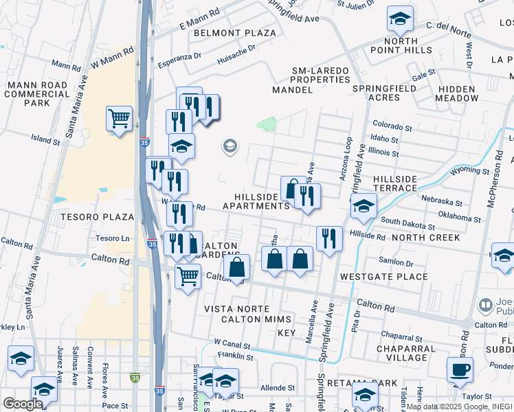 map of restaurants, bars, coffee shops, grocery stores, and more near 5300 Gallagher Avenue in Laredo