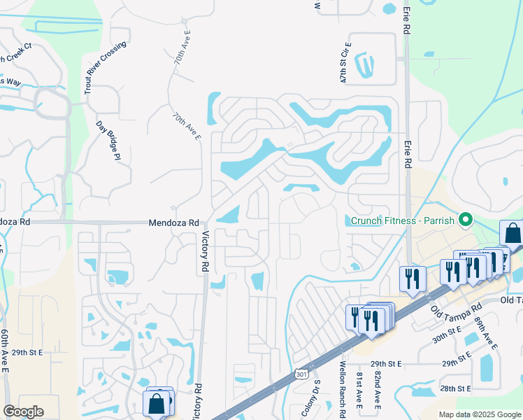 map of restaurants, bars, coffee shops, grocery stores, and more near 3999 Midway Drive in Ellenton