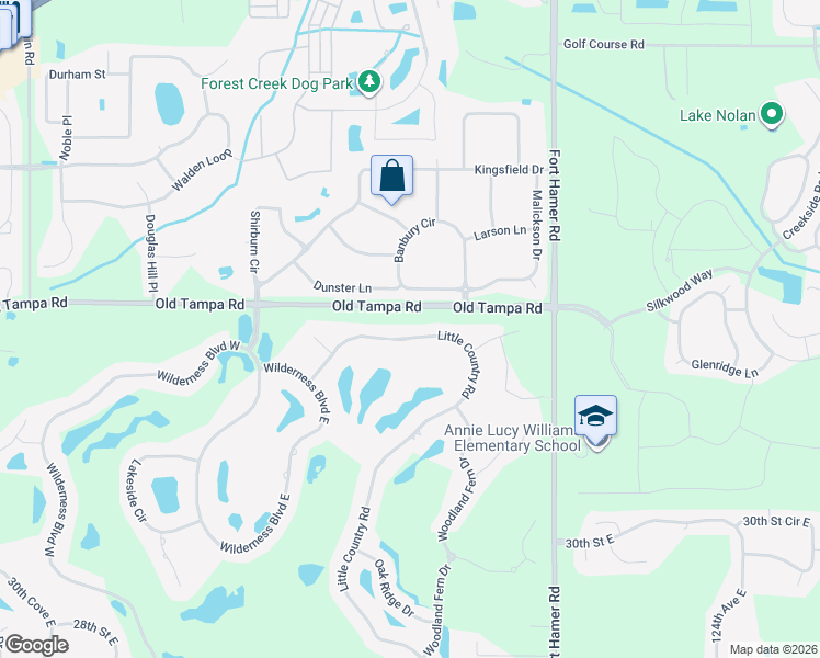 map of restaurants, bars, coffee shops, grocery stores, and more near 3836 Little Country Road in Parrish