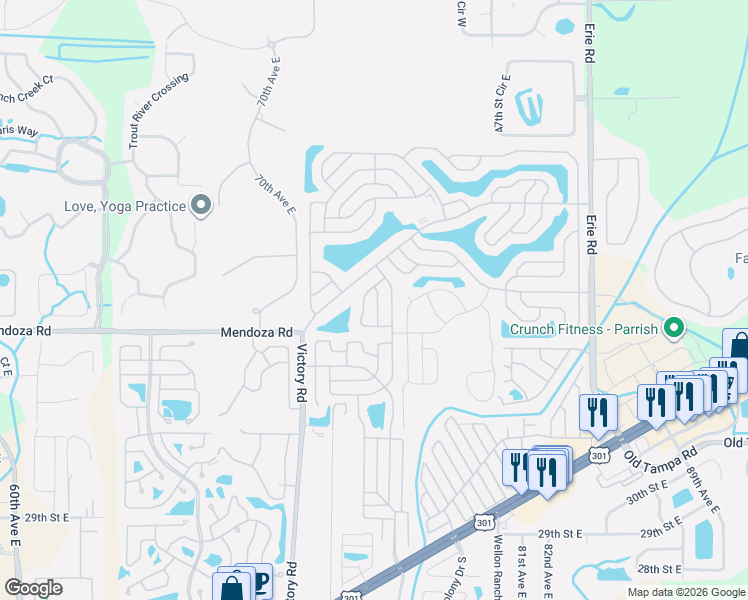 map of restaurants, bars, coffee shops, grocery stores, and more near 3999 Midway Drive in Ellenton