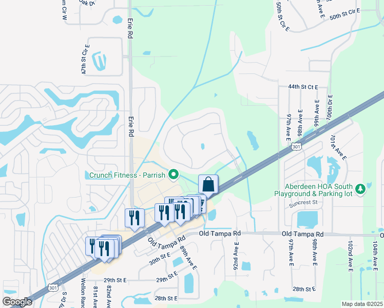 map of restaurants, bars, coffee shops, grocery stores, and more near 3922 90th Avenue East in Parrish