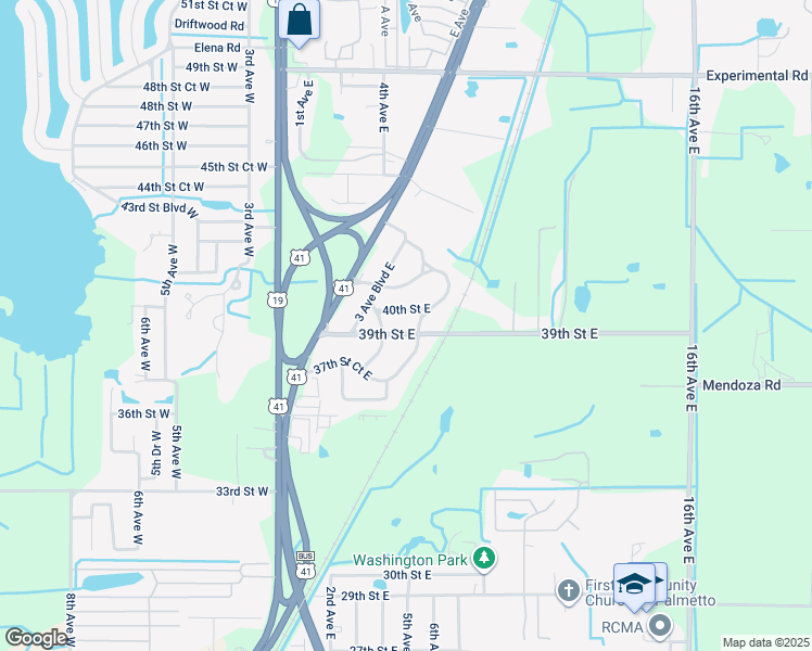 map of restaurants, bars, coffee shops, grocery stores, and more near 408 39th Street East in Palmetto