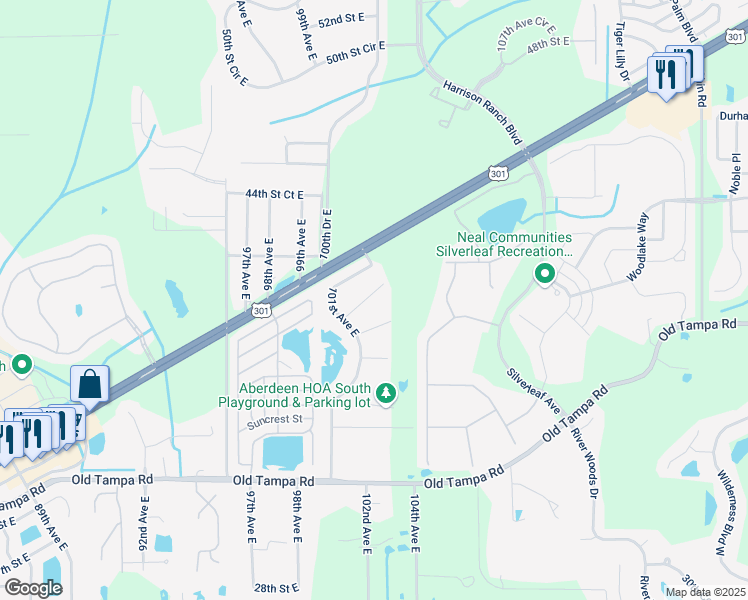 map of restaurants, bars, coffee shops, grocery stores, and more near 10211 41st Court East in Parrish