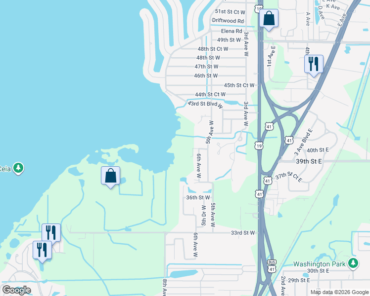 map of restaurants, bars, coffee shops, grocery stores, and more near 576 Oneida Road in Palmetto