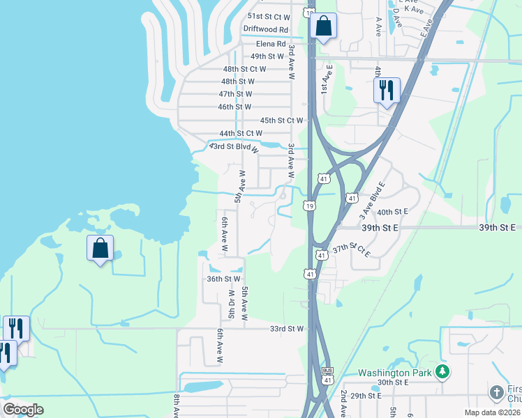 map of restaurants, bars, coffee shops, grocery stores, and more near 328 40th Court West in Palmetto