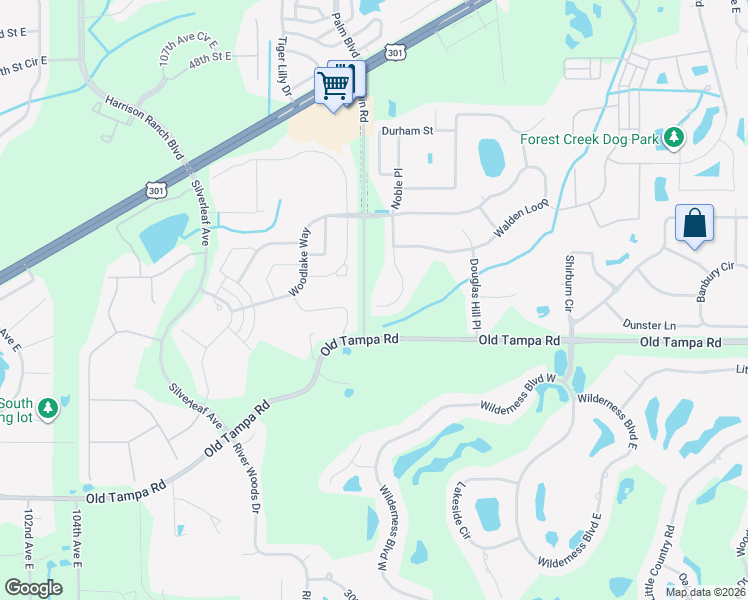 map of restaurants, bars, coffee shops, grocery stores, and more near 4107 Noble Place in Parrish