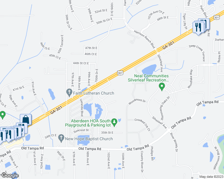 map of restaurants, bars, coffee shops, grocery stores, and more near 10228 41st Ct E in Manatee
