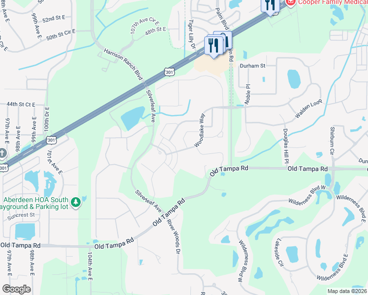 map of restaurants, bars, coffee shops, grocery stores, and more near 4119 Pine Meadow Drive in Parrish