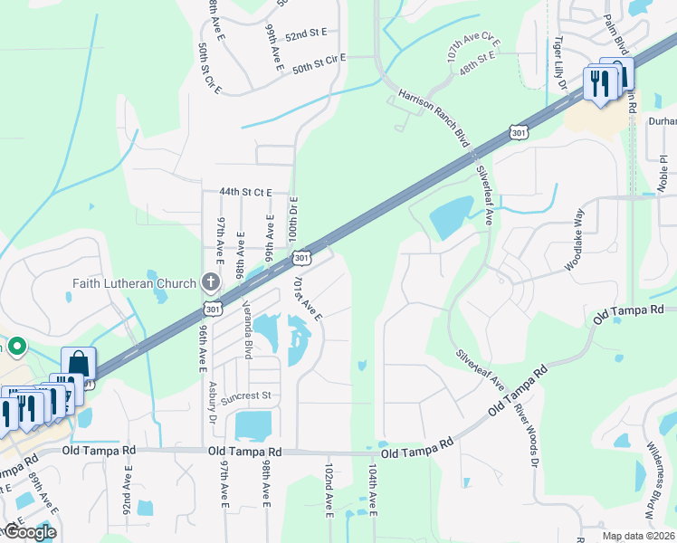 map of restaurants, bars, coffee shops, grocery stores, and more near 10228 41st Court East in Parrish