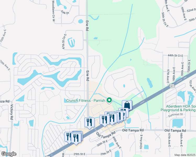 map of restaurants, bars, coffee shops, grocery stores, and more near 4401 85th Avenue Circle East in Parrish