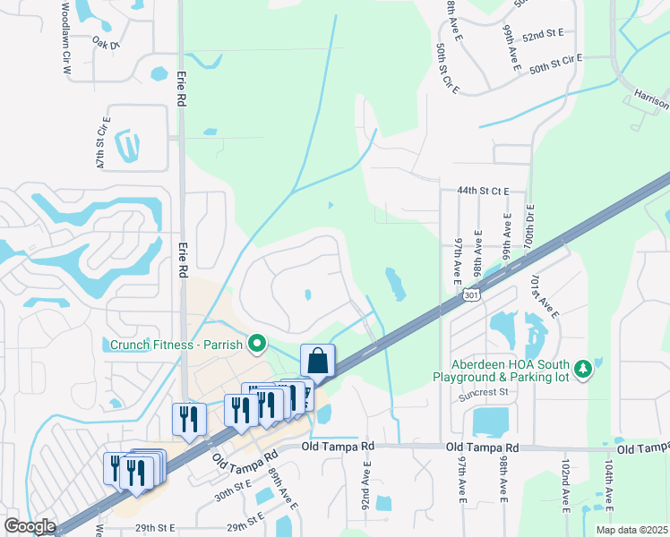 map of restaurants, bars, coffee shops, grocery stores, and more near 4001 91st Avenue East in Parrish
