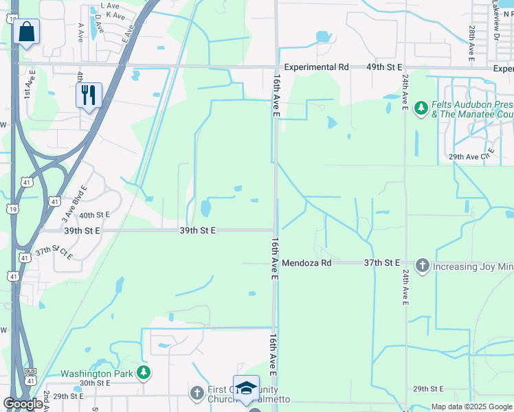 map of restaurants, bars, coffee shops, grocery stores, and more near 3921 16th Avenue East in Palmetto