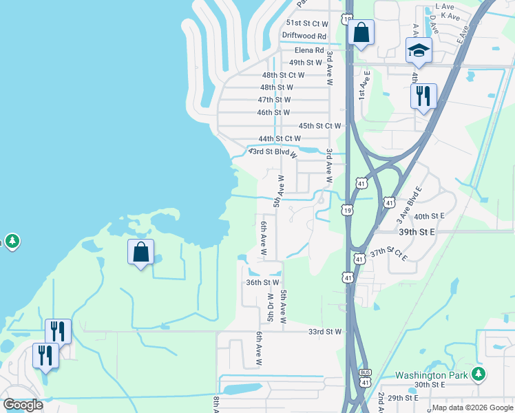 map of restaurants, bars, coffee shops, grocery stores, and more near 576 Oneida Road in Palmetto