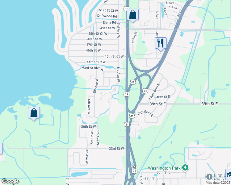 map of restaurants, bars, coffee shops, grocery stores, and more near 318 40th Street Circle West in Palmetto