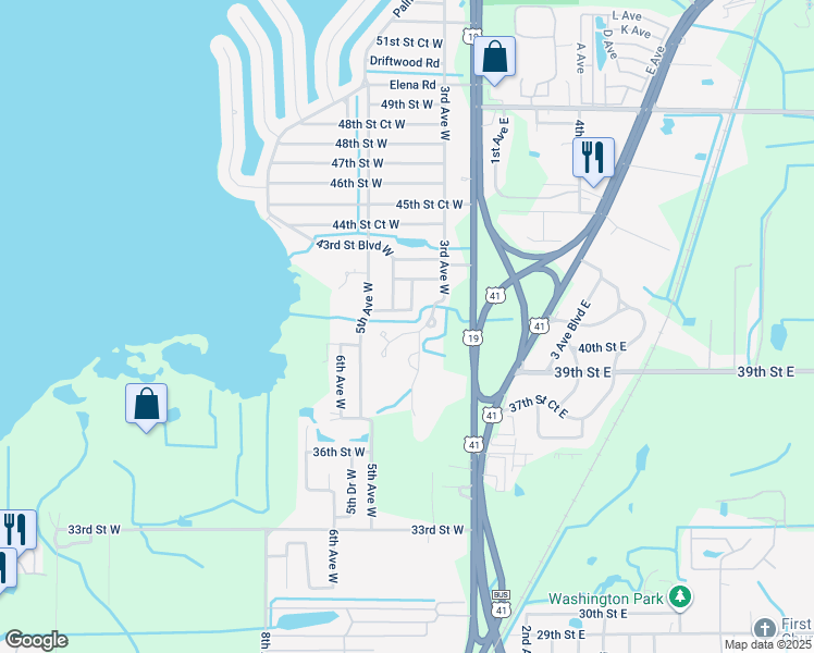 map of restaurants, bars, coffee shops, grocery stores, and more near 328 40th Court West in Palmetto