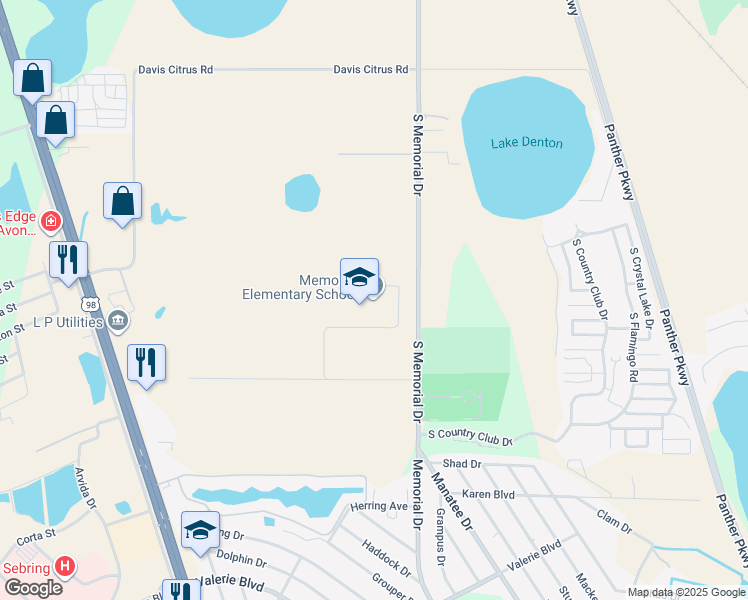 map of restaurants, bars, coffee shops, grocery stores, and more near 867 South Memorial Drive in Avon Park