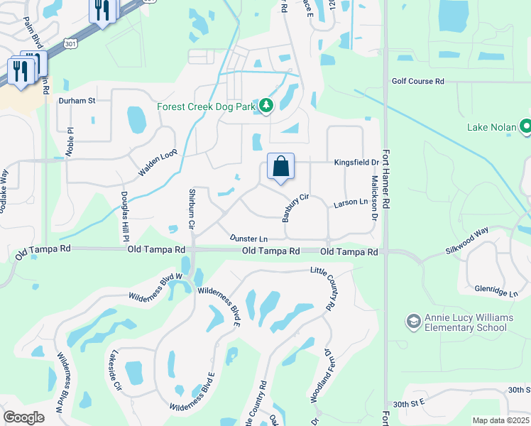 map of restaurants, bars, coffee shops, grocery stores, and more near 11834 Shrewsbury Lane in Parrish