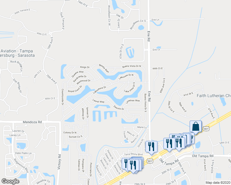 map of restaurants, bars, coffee shops, grocery stores, and more near 8115 Buena Vista Way South in Ellenton