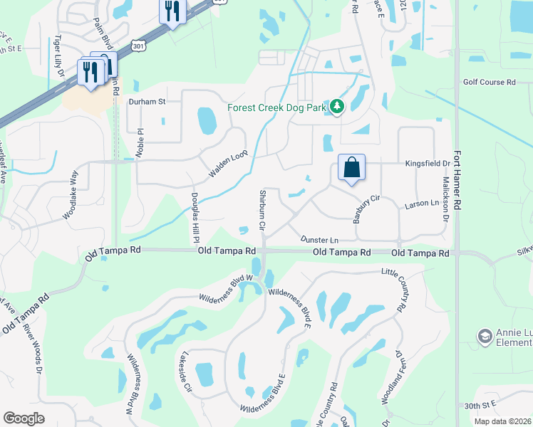 map of restaurants, bars, coffee shops, grocery stores, and more near 11742 Shirburn Circle in Parrish