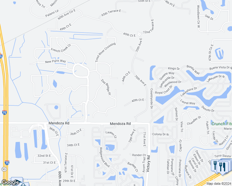 map of restaurants, bars, coffee shops, grocery stores, and more near 4122 Rocky Fork Terrace in Ellenton
