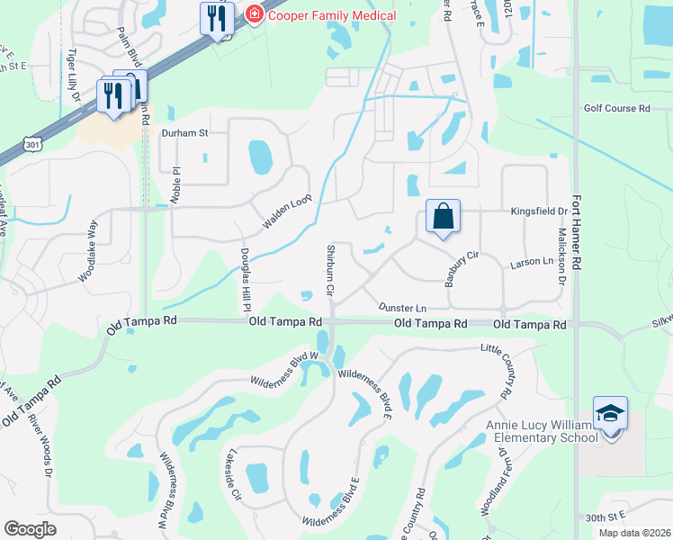 map of restaurants, bars, coffee shops, grocery stores, and more near 11744 Shirburn Circle in Parrish