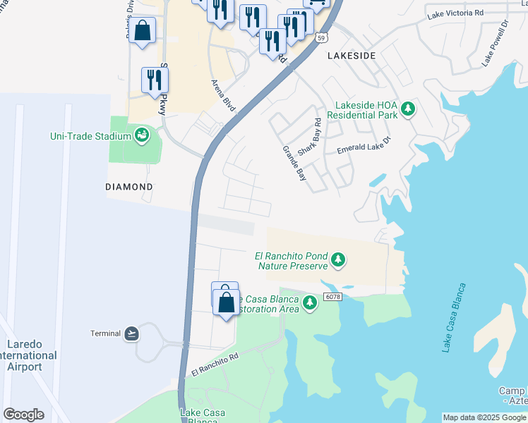 map of restaurants, bars, coffee shops, grocery stores, and more near 6109 Amir Dr. in Laredo