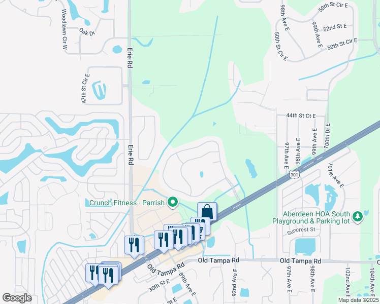 map of restaurants, bars, coffee shops, grocery stores, and more near 8854 39th Street Circle East in Parrish