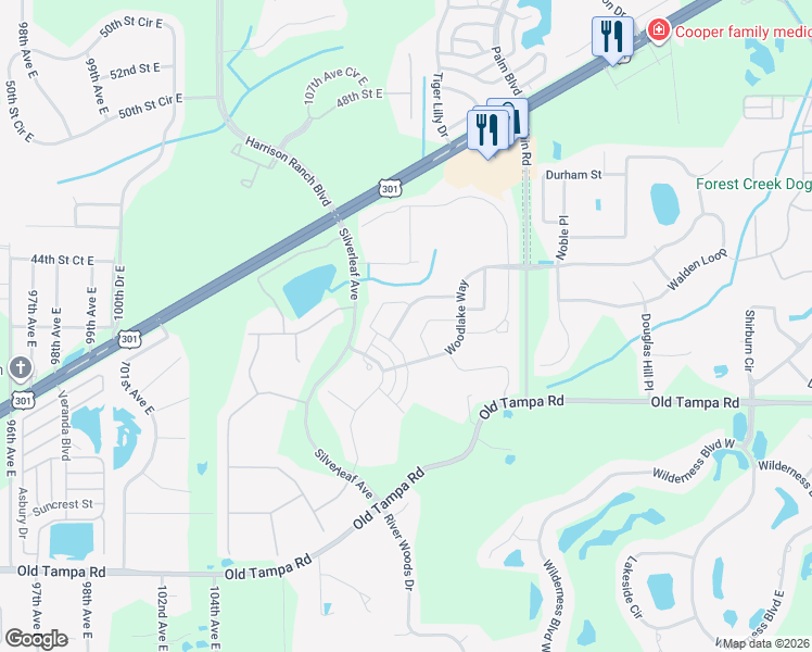 map of restaurants, bars, coffee shops, grocery stores, and more near 4119 Pine Meadow Drive in Parrish
