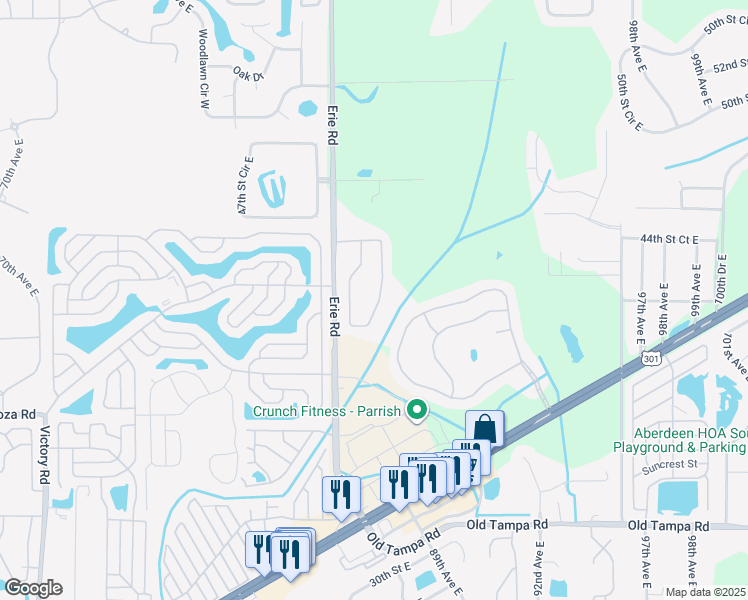 map of restaurants, bars, coffee shops, grocery stores, and more near 4420 85th Avenue Circle East in Parrish