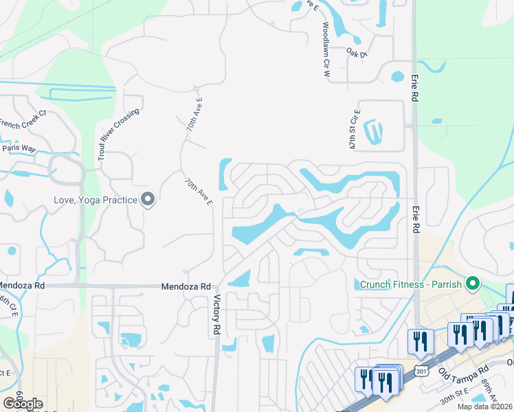map of restaurants, bars, coffee shops, grocery stores, and more near 7508 Westwood Drive in Ellenton