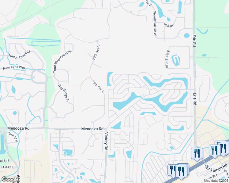 map of restaurants, bars, coffee shops, grocery stores, and more near 7307 Queens Way in Ellenton