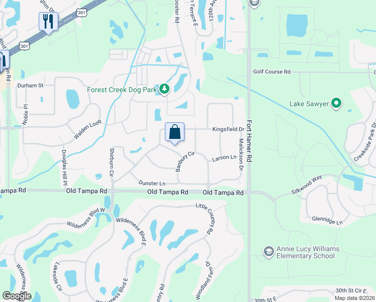 map of restaurants, bars, coffee shops, grocery stores, and more near 4158 Banbury Circle in Parrish