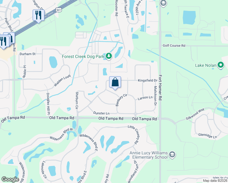 map of restaurants, bars, coffee shops, grocery stores, and more near 11826 Colyar Lane in Parrish