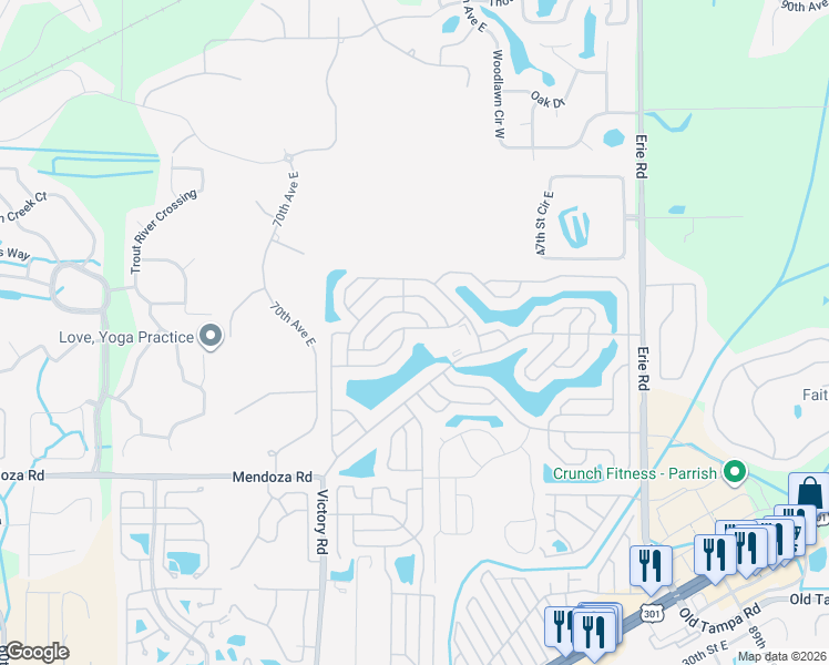 map of restaurants, bars, coffee shops, grocery stores, and more near 7508 Westwood Drive in Ellenton