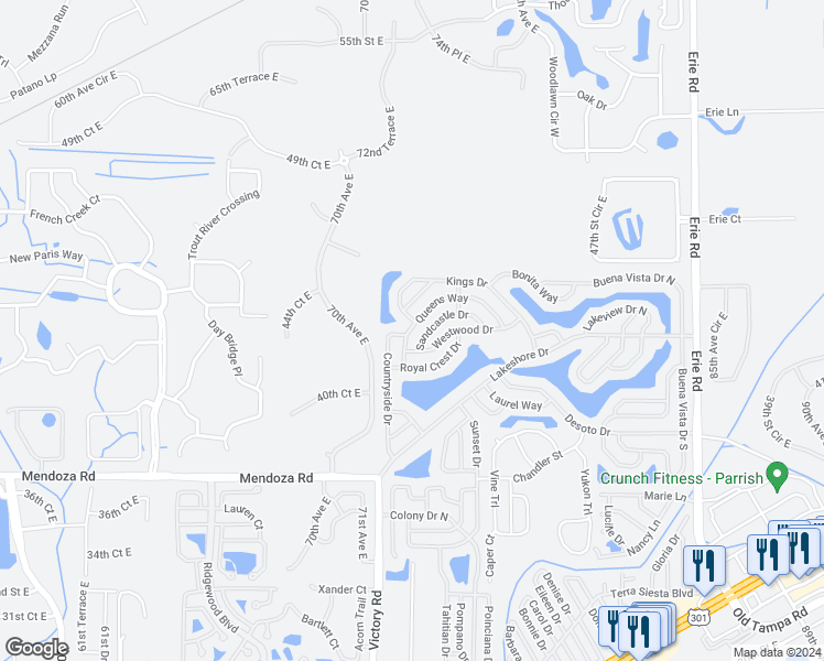 map of restaurants, bars, coffee shops, grocery stores, and more near 4220 Queens Way in Ellenton