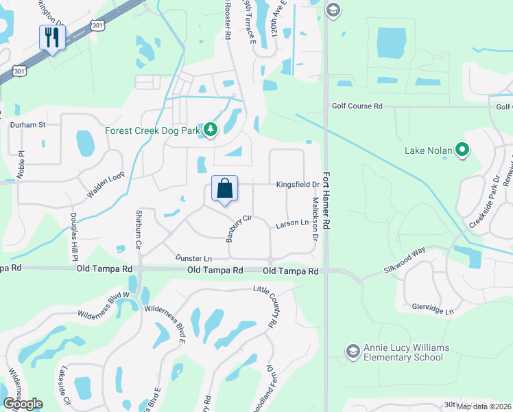 map of restaurants, bars, coffee shops, grocery stores, and more near 4214 Berkeley Drive in Parrish