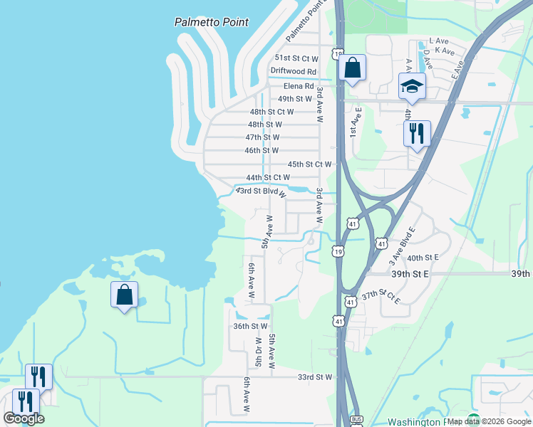 map of restaurants, bars, coffee shops, grocery stores, and more near 4215 5th Avenue West in Palmetto