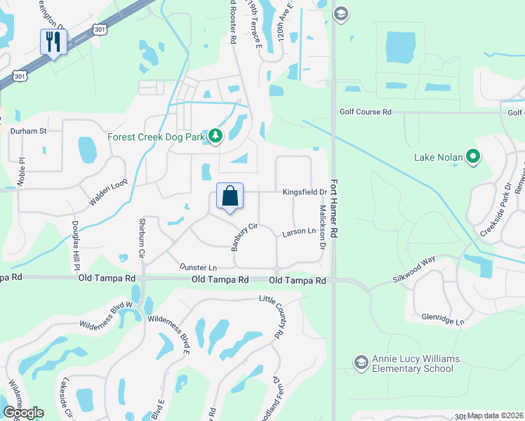 map of restaurants, bars, coffee shops, grocery stores, and more near 4214 Berkeley Drive in Parrish