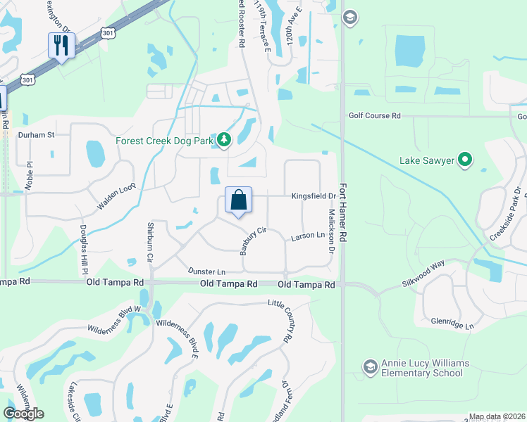 map of restaurants, bars, coffee shops, grocery stores, and more near 4158 Banbury Circle in Parrish