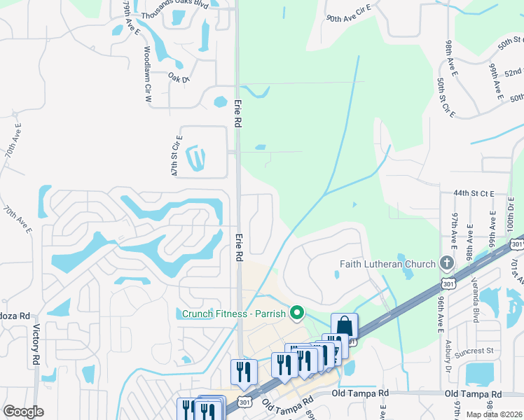 map of restaurants, bars, coffee shops, grocery stores, and more near 4324 85th Avenue Circle East in Parrish
